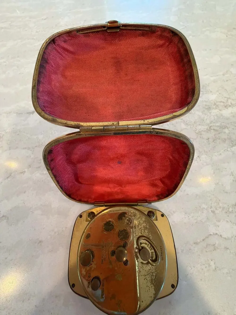 Vintage Florn 7-Jewel Travel Alarm Clock in Red Leather Folding Case